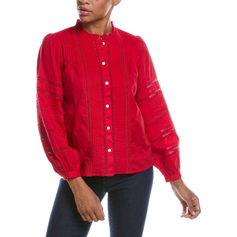 Madewell Womens High Neck Lace Insert Pintuck Top